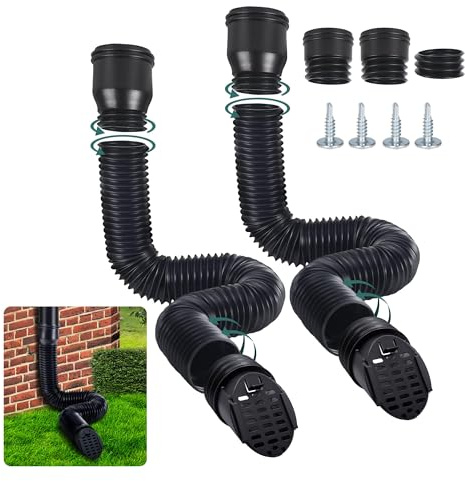 GartOasis Prolunga Flessibile per Grondaia, 80/100 mm Prolunga Rotonda per Tubo di Scarico con Griglia di Drenaggio, Estensione da 47 a 150 cm, Accessori per Tubo Pluviale (Nero, 2 Pezzi)