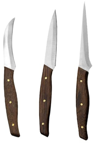 OUNONA Couteaux à Découper les Fruits 3 Pièces en Acier Inoxydable Manche Bois Ergonomique Outil de Découpe pour Fruits Sculptés et Emporte-Pièce Kit de Découpe Cuisine et Présentation