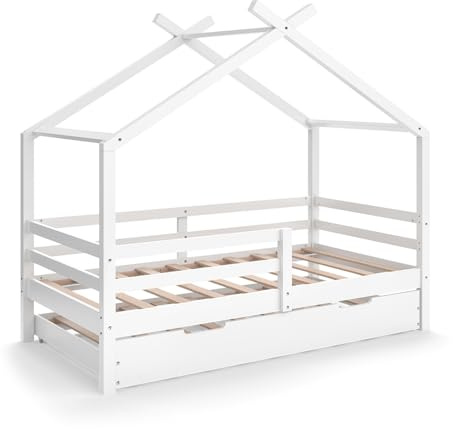 VitaliSpa Hausbett Luni, Weiß, 160 x 80 cm | mit ausziehbarem Gästebett, wie ein kleines Zuhause – für eine warme Atmosphäre