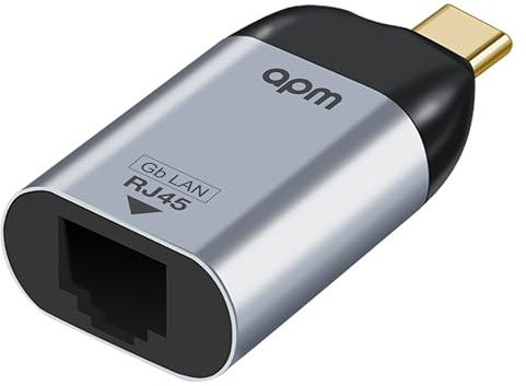 APM Adaptateur USB-C vers RJ45 Gigabit Ethernet, USB 3.0, Débit 1000 Mbps, Mâle/Femelle, Boîtier Aluminium Compact, Plug & Play, Compatible PC, MacBook, Tablette, Routeur 570387