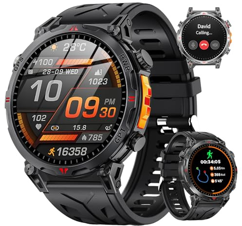 Rmana Montre Connectée Homme GPS intégré, AMOLED Appel Bluetooth, Montre Connectée pour Android et iPhone, 100+ Modes Sportifs, 3ATM étanche Montre Sport Homme avec Boussole (1.6)