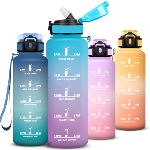 Trinkflasche 1,5 liter, Auslaufsichere Trinkflasche mit Zeitmarkierung und Schnürung, Trinkflaschen Sport mit Strohhalm, Flasche mit Sichere Verriegelung, Water Bottle für Fitness, Fahrrad, Outdoor