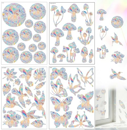 47 PCS Prisma Fensteraufkleber, Suncatcher Sticker für Fenster Vogelabwehr und Kollisionsschutz, Regenbogen Fensterfolie für die Dekoration von Türen, Fenstern, Esszimmer- und Schlafzimmerglas