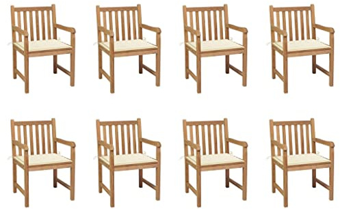 YuuSsea Trädgårdsstolar 8 st. med krämkudde massivt trä teak väderbeständig stapelbar bekväm för balkong terrass utomhus camping pool