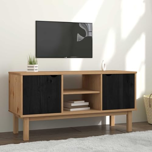 Boltkex TV-stativ OTTA av massiv furu i svart, 113,5 x 43 x 57 cm, vaxad yta, 2 dörrar, lagringsutrymme för TV, mottagare, spelkonsol, vardagsrum och hemmabio