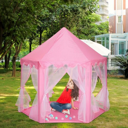 Tentes de Jeu pour Enfants - Maisonnette pour Enfant Jouet pour Enfants ou Jeunes Enfants - Tente de Princesse château - Fée hexagonale -Jeux d'intérieur - Rose