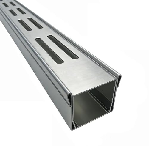 QWEASDF Canale di Grondaia in Metallo per Paesaggi Esterni | Filtri Lineari per Grondaie Giardino Terrazza, per Box Doccia Bagno Piscina Drenaggio，Lungo 1 m