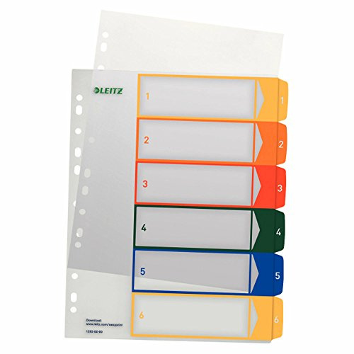 Leitz Registro para escribir PC, A4, PP, extra ancho, multicolor (números 1-6/5 unidades)