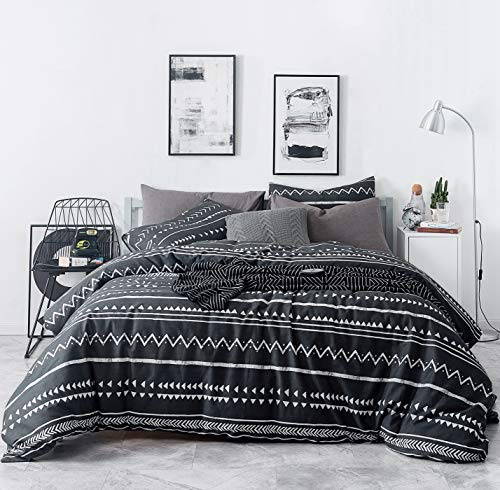 SUSYBAO Black Aztec Duvet Cover Queen 100% Cotton 3 Pieces Set