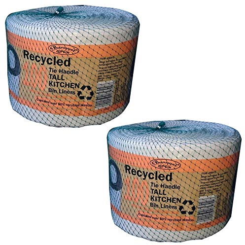 Banquet Recycled 100 Tie Handle Tall Kitchen Bin Liners, White (2 Pack - 200 Bags)