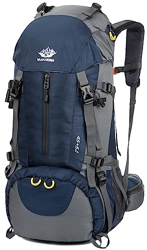 Esup 50L Camping Hiking Backpack Men with rain cover 45l+5l Lightweight Backpacking Backpack Travel Backpack (Blue)