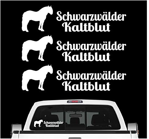 siviwonder Schwarzwälder Kaltblut Aufkleber 3er Set Pferdeaufkleber Pferd reiten Auto Folie Farbe Weiss, Größe 20cm