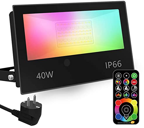 HEKEE Faretto Led, equivalente a 500 W, cambio colore Rgbw modalità strobo fai-da-te, 120 colori, esterno 5500 lumen, Rgb Bianca Calda 2700K, impermeabile Ip66 (1 confezione)