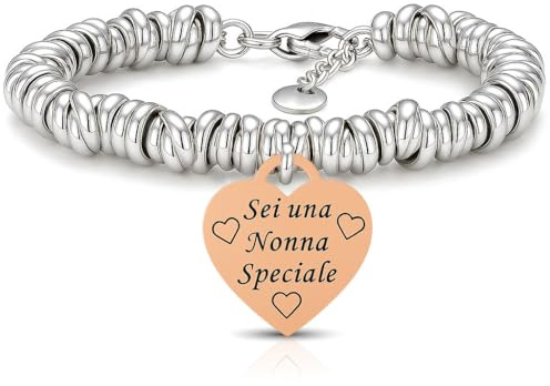 SAGA GIOIELLI® BRACCIALE NODINI INTRECCIATO DONNA FRASI PENSIERI PAROLE EMOZIONALE INCISIONE CUORE (Sei una nonna speciale)