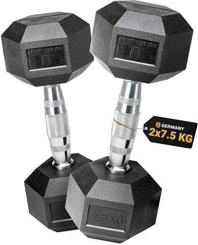 HQ Germany® Hexagon Hanteln 2,5-37,5kg [geruchsarmes PVC] - Studio Hanteln | Gefräster Stahlkern, geruchsarmes PVC, ±1,5% kalibriert, chrombeschichteter Griff, rollt nicht weg, REACH-geprüft