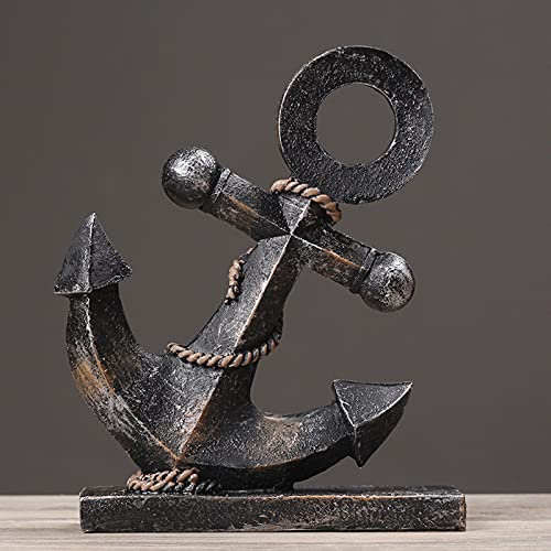 FUFRE Grande Ancre Décorative, Gouvernail Bateau en Résine de Style Méditerranéen, Sculpture de Décoration Bateau à Voile, Ancre de Bateau Vintage Bureau Ornement Statues Créatif Accueil Décorer (A)