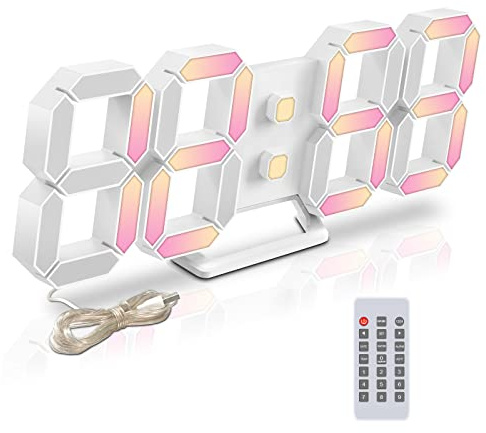 Deeyaple LED väggklocka Digital väckarklocka 3D-klocka Dimbar Snooze USB 12/24 timmar Datum Temperatur Display Fjärrkontroll Nattljus Vardagsrum Kök Sovrum Kontor 25cm (Färgglad)