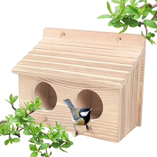 Bird House Wall Mounted for Robins, Bird Boxes Garden Small Birds, Bird Nesting Box Sparrow, Robin Nest Box Kit, Double 2 In 1 Wooden Bird Aviary with Doors Easy Cleaning Blue Tit Great Tits Wild Bird
