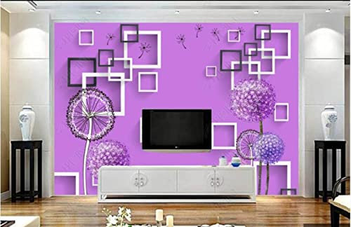 Fototapete 3D Effekt Vlies Tapete Wallpaper Wanddeko Wandbilder Schwarz-Weißer Geometrischer Rahmen Bilderrahmen Lila Löwenzahn Blumendekoration Hintergrundwand 430x300cm