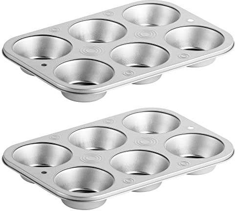 DecorRack 2 Pack Non-Stick Muffin Pans, 6-Cup, Oven Safe Steel BPA Free Regular Size Bakeware Molds for Baking Cupcakes, Egg Bites Easy to Clean Bakes Evenly (Pack of 2)