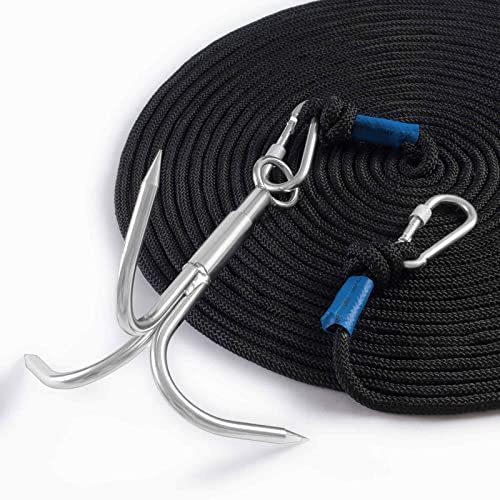 PIOSRTRR Enterhaken mit Seil-einschließlich Wurfhaken und Nylonseil 10mm x 15m, für Magnetfischen/Ziehen/Bergung