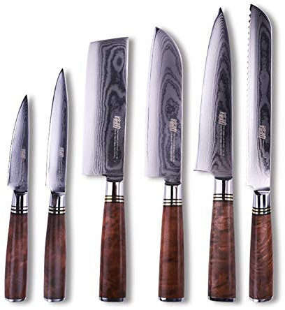Set di coltelli chef Set da cucina Set di coltelli da cucina Damasco Steel Santoku Coltelli per il pane in acciaio inossidabile coltelli (Color : 6 PCS)