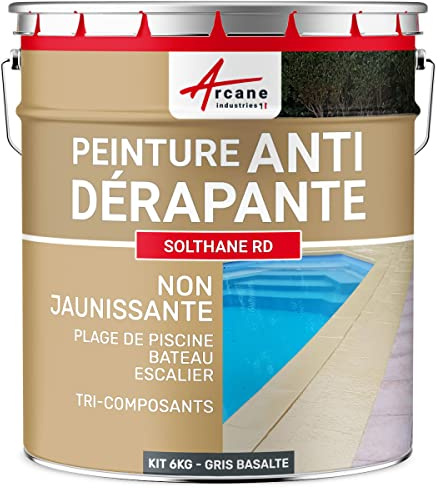 Peinture Antidérapante Sol Extérieur Intérieur 6 kg Gris Basalte | Antidérapante, Bonne Adhérence, Résiste à l'Abrasion, Carrelage, Béton, Bois, Piscine, Escalier - Arcane Industries