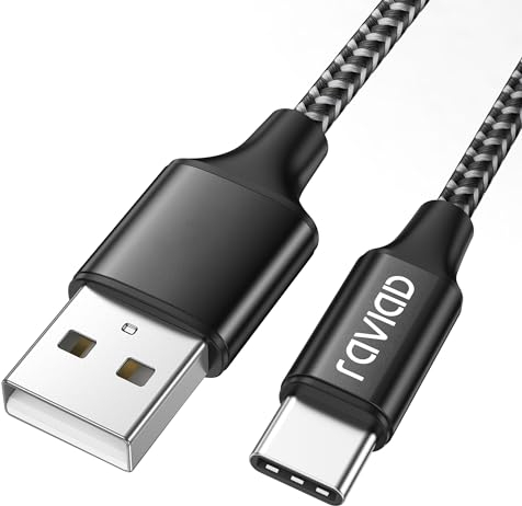 RAVIAD Cavo USB tipo C 1M Nylon Ricarica Rapida per Samsung Galaxy S22/S21/S10/ S9/A30/A40/A50/A70/A20e, Huawei P30/P20/P10, OnePlus 6T/9, Google Pixel 5 - Nero