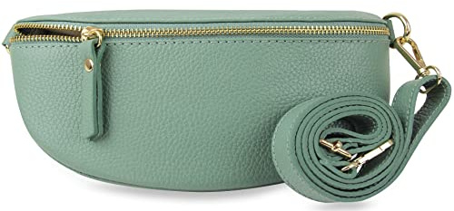 Frentree® Damen Echtleder Bauchtasche, Made in Italy, Umhängetasche Crossbody Tasche Schultertasche mit goldenem Reißverschluss, Größe MINI