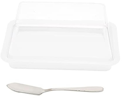 Plastic Butter Keeper Tray, Butter Dish with Clear Lid and Stainless Steel Knife for Countertop Butter Holder Container for Refrigerator(Clear)