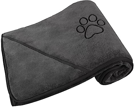 VIVOTE Hundehandtuch extra saugfähig, Mikrofaser Handtücher für Hunde und Katzen Weich & Schnelltrocknend Haustierhandtuch, groß XXL 76cmx127cm für Alle Hunde Katzen, 1er Pack, Dunkelgrau