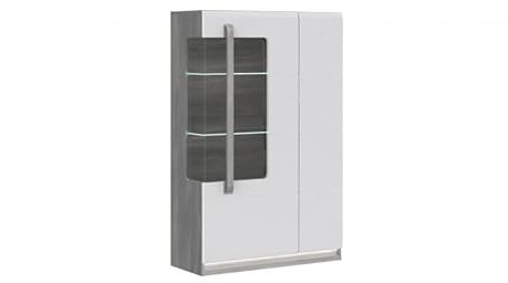 Vitrine 1 porte Blanc Laqué - SENSATION - Gris