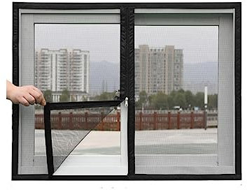 Magnetisches Sichtschutzfenster, selbstinstallierendes Sichtschutzfenster, Anti-Mücken-Haushalt, selbstklebender Magnet, magnetisch, unsichtbares Fenster, 120 x 160 cm, U-förmige Verbindung, schwarz