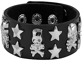 Eigso Pirat Armband Punk Biker Gothic PU Lederarmband mit Nieten Ketten für Damen Herren verstellbar