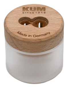 KUM - Doppelanspitzer Waldmeister mit Glasbehälter | Anspitzer aus Holz mit Glasbehälter für dicke und dünne Stifte, ideal für Schule und Büro