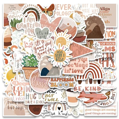Nayyana® Lot de 50 Autocollants Vintage Inspirants Esthétiques Motivants Bohèmes pour Femmes, Adultes, Enfants, Adolescents, Enseignants - Vinyle Rétro Imperméable