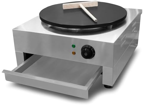 KHZKHC Máquina De Crepera Eléctrica Comercial Redonda, Máquina para Hacer Crepes con Placa De Hierro Fundido De 40 Cm De Diámetro, Placa Caliente Antiadherente, Temperatura Ajustable De 50 a 300 ℃
