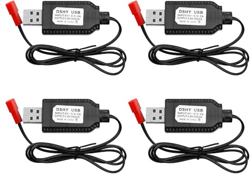DollaTek 4PCS USB RC Battery Charger Cable 4.8V Lipo Battery Charger with JST Port for RC Car SCX24 Splatter Ball Gun FPV Drone Crawler Quadcopter