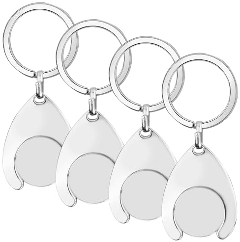 4-Pack Trolley Token Coin Keyring - Metal Keychain for Shopping Carts, UK Trolley Tokens Keyrings