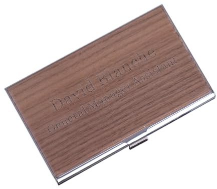 Asbanzerks Personalisierter Visitenkartenhalter aus Holz und Edelstahl mit Gravur für Herren und Damen, braun, Klassisch