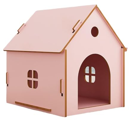 Katzenhütte Outdoor Holz Hundehütte Leicht Zusammenzubauen, Gute Belüftung, Stabil und Langlebig, Geeignet für Alle Jahreszeiten, für Katzen Welpe (Color : Pink A, Size : 40 * 39 * 45CM)