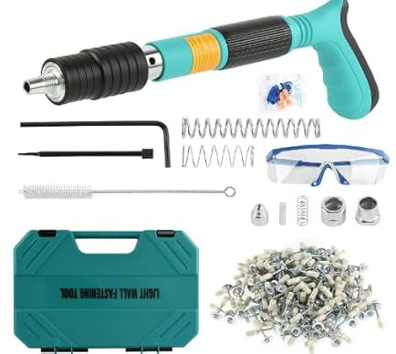 Manuelle Nagelpistole aus Stahl mit 110 Stück Rund Nagel, 5 Gänge Einstellbar Nail Gun Bolzenschussgerät Wandnagelpistolen für Deckenwandanker Drahtschlitzgerät, Hauswand, Beton