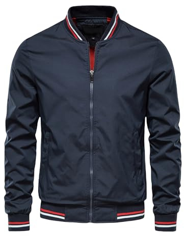 QARIDO Sommer Bomberjacke Für Herren, Lange Ärmel, Dünne Baseballjacken, Leicht, Atmungsaktiv, Windjacke, Lässige Sport Laufmäntel, Oberteil, Marineblau, XXL