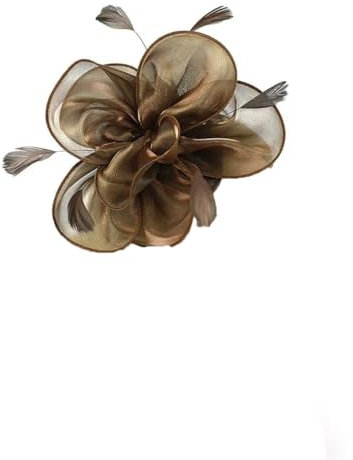 Yeuyyben Kopfband mit königlicher Blume, Netzstoff, Fascinator, Kopfbedeckung, Cocktail, Teeparty, Federblumen-Haarband, braun, Einheitsgröße
