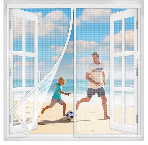 Zanzariera Magnetica per Finestre 135x135 cm, Zanzariera Finestra Porta Chiusura Automatica Traspirante Zanzariere Facile da Installare Anti Zanzare Insetti per Balcone Bianco Nuova-Versione