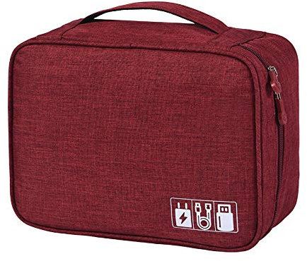 Kabeltasche,Kabel Organizer Tasche Kationische Polyesterkabel digitale Aufbewahrungstaschen Organizer USB Gadgets Drähte Ladegerät Power Battery Reißverschluss Bag Travel Cosmeticcase(Red)