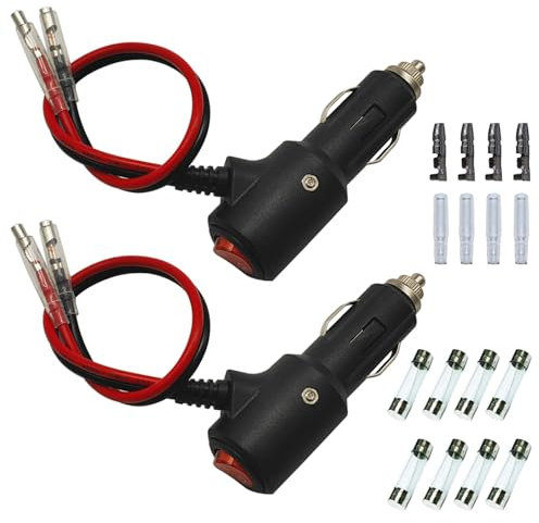 GTIWUNG 2 Pezzi Spinotto Presa Accendisigari Auto con interruttore, 12V Auto Accendisigari Cavo, Maschio Presa Accendisigari Adattatore con 27CM 14AWG per Auto,SUVs