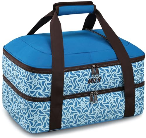 MIER Cacerola aislada para platos de hornear de 9 x 13 pulgadas, doble bolsa térmica para alimentos fríos o calientes, lasaña, fiestas, picnic, viajes, color azul
