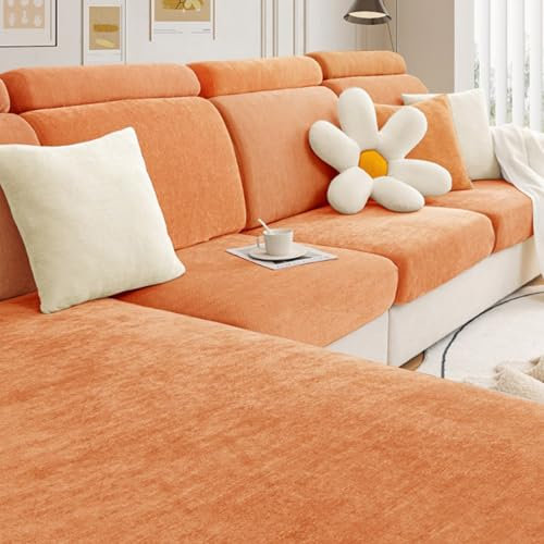 Gleedipre Français Chenille élastique Housse de Protection pour canapé Coussin de Siege Dossier Appui-tête Jaquette Convient à Toutes Les Saisons Drap Housse canapé(Orange,60-80cm x 30-45cm)