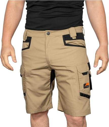 ACE Constructor plus Korta arbetsbyxor för herrar - Korta arbetsbyxor för herrar med cargo-fickor och stretch i midjan för sommaren - Beige - 54